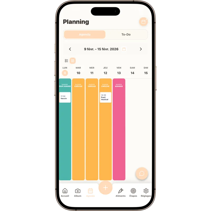 Agenda et mode de garde dans l'app Ambrette