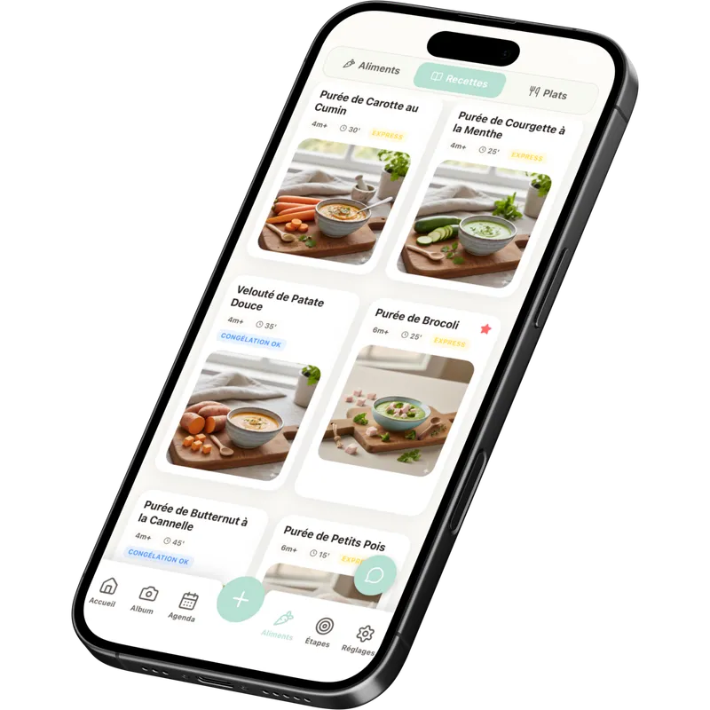 Recettes pour bébé dans l'app Ambrette